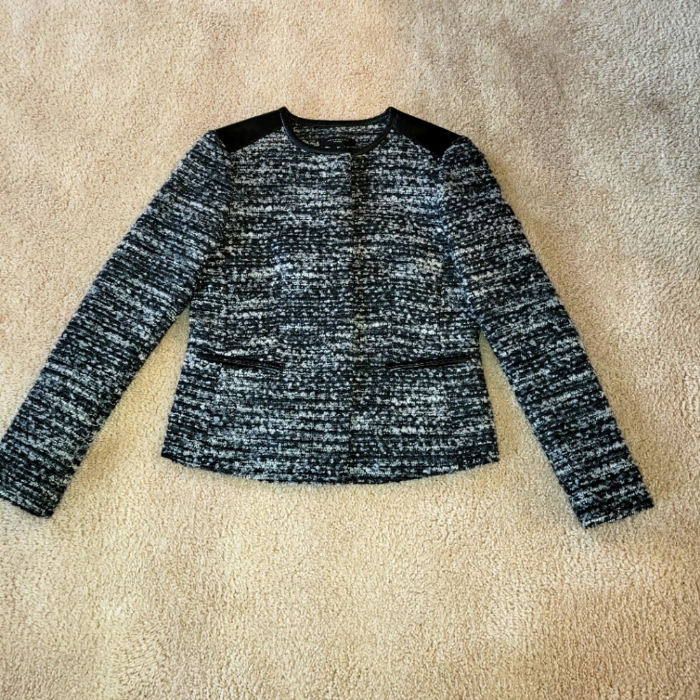 Ann Taylor Black and Gray Tweed Blazer